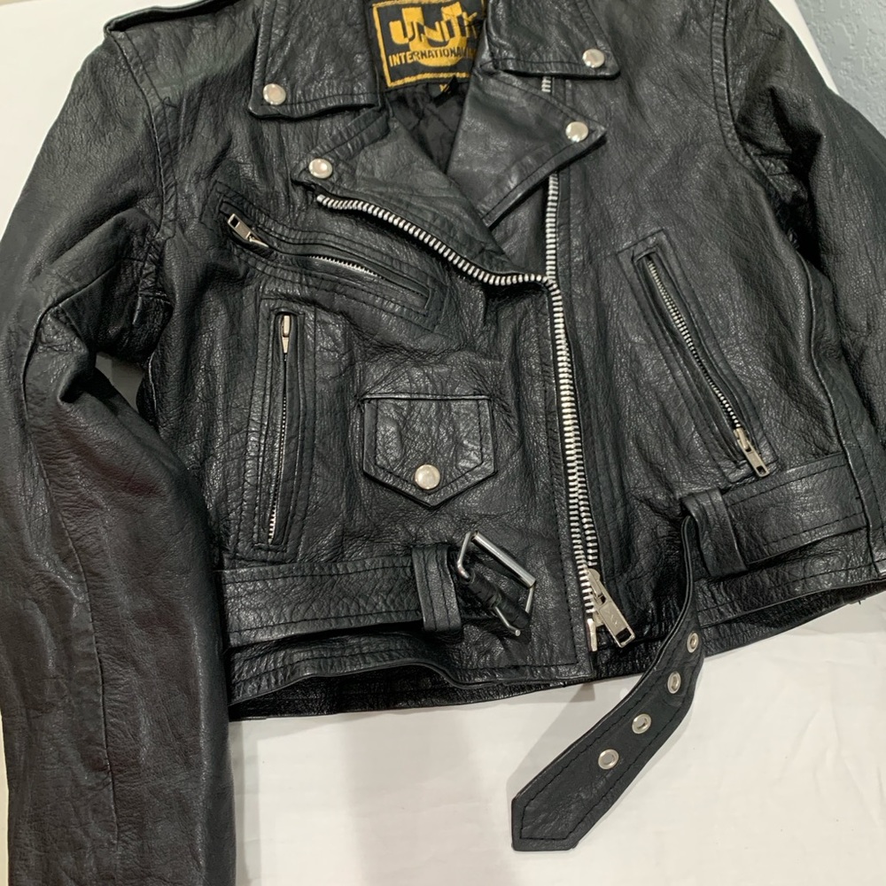 Unik international inc Black Leather Biker Jacket youth m vintage Ginuwine